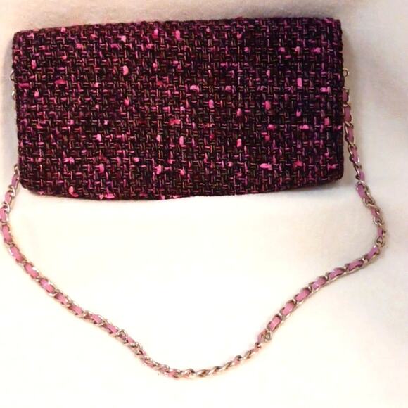Crossbody Tweed Weave LAVENDER PINK Converible Clutch Purse Elegant Avante Garde - Picture 3 of 14